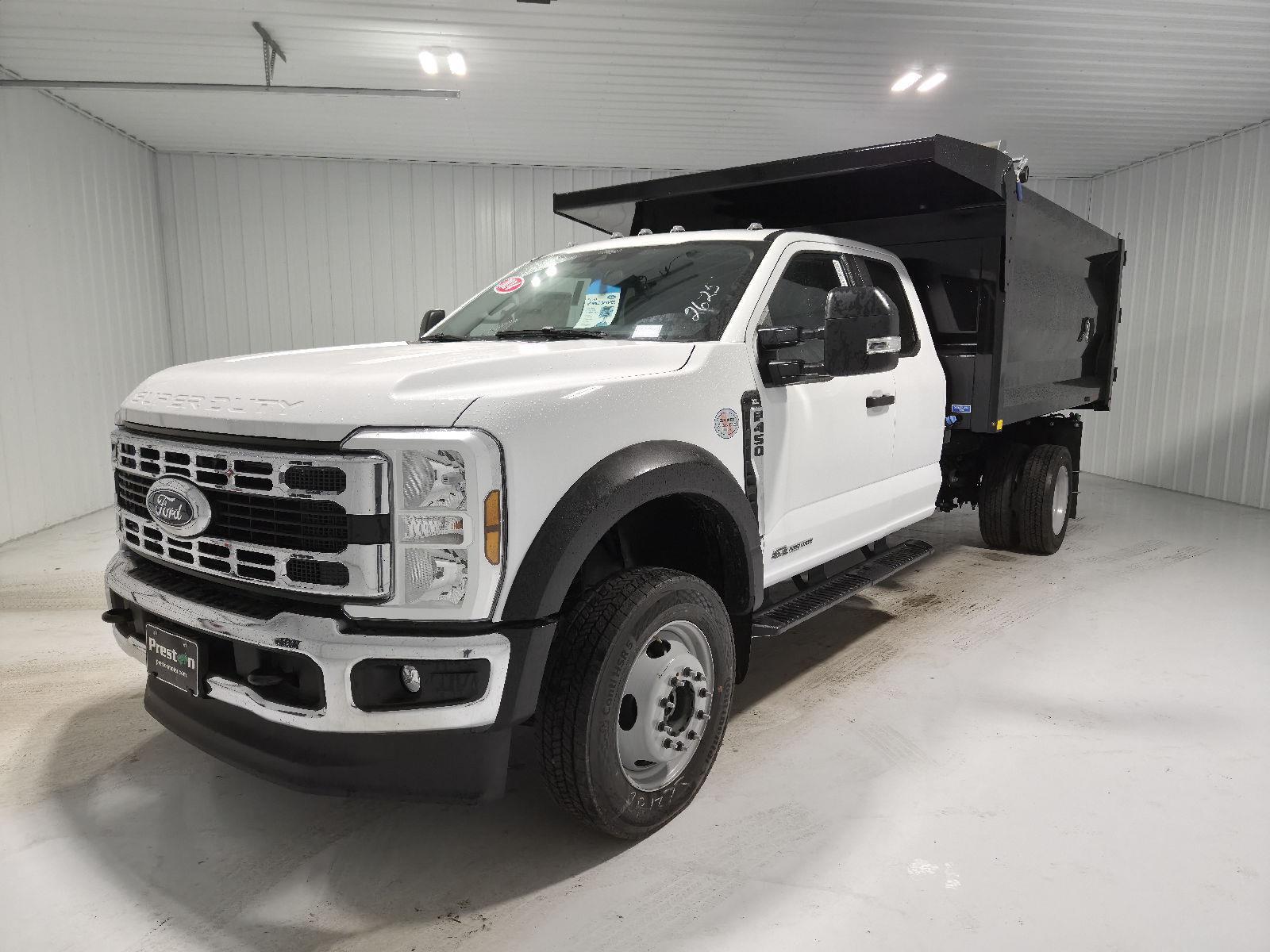 2024 Ford Super Duty F-450 DRW 12' RUGBY HEAVY DUTY STAKELESS LANDSCAPE BODY, 48" BARN DOORS, MAUAL TARP 36" FULL CAB SHIELD DROP DOWN COMBO HITCH 2 5/16"